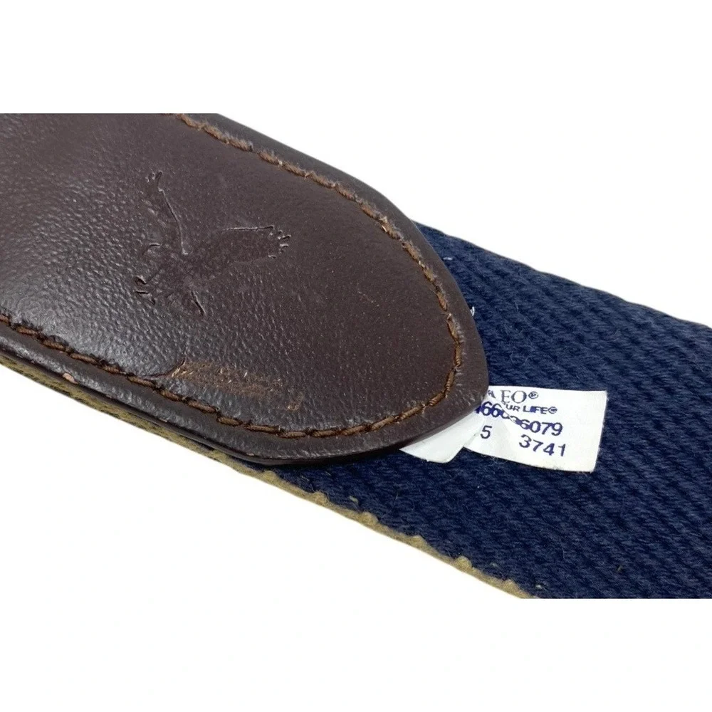 American Eagle Mens Reversible Webbed Canvas Belt Navy & Khaki Size 34